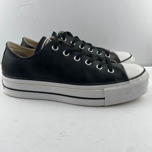 Converse Black Leather Platform Low Top Sneakers
